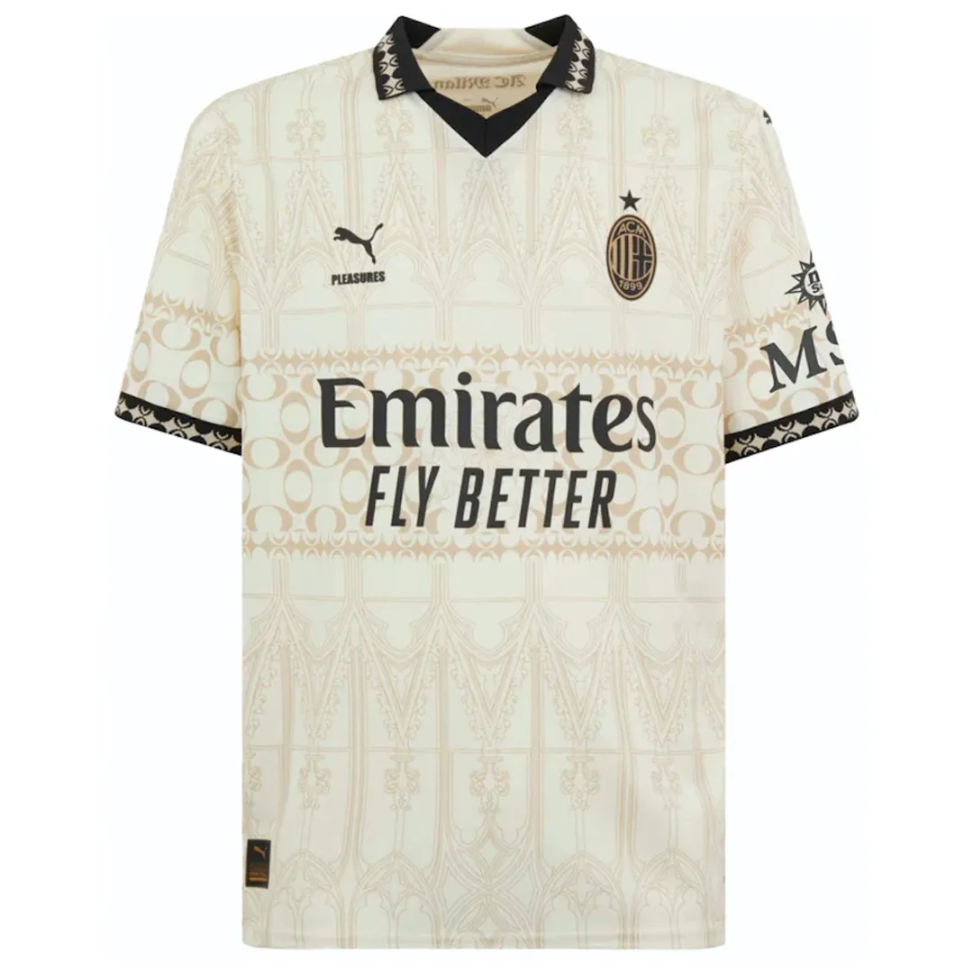 2023-2024 AC Milan x Pleasures Fourth Jersey Beige Shirt-01 2023-2024 AC Milan x Pleasures Fourth Jersey Beige Shirt-01