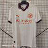 23/24 Manchester City Away Jersey - White with Burgundy-Orange Accents & Retro POLO Collar