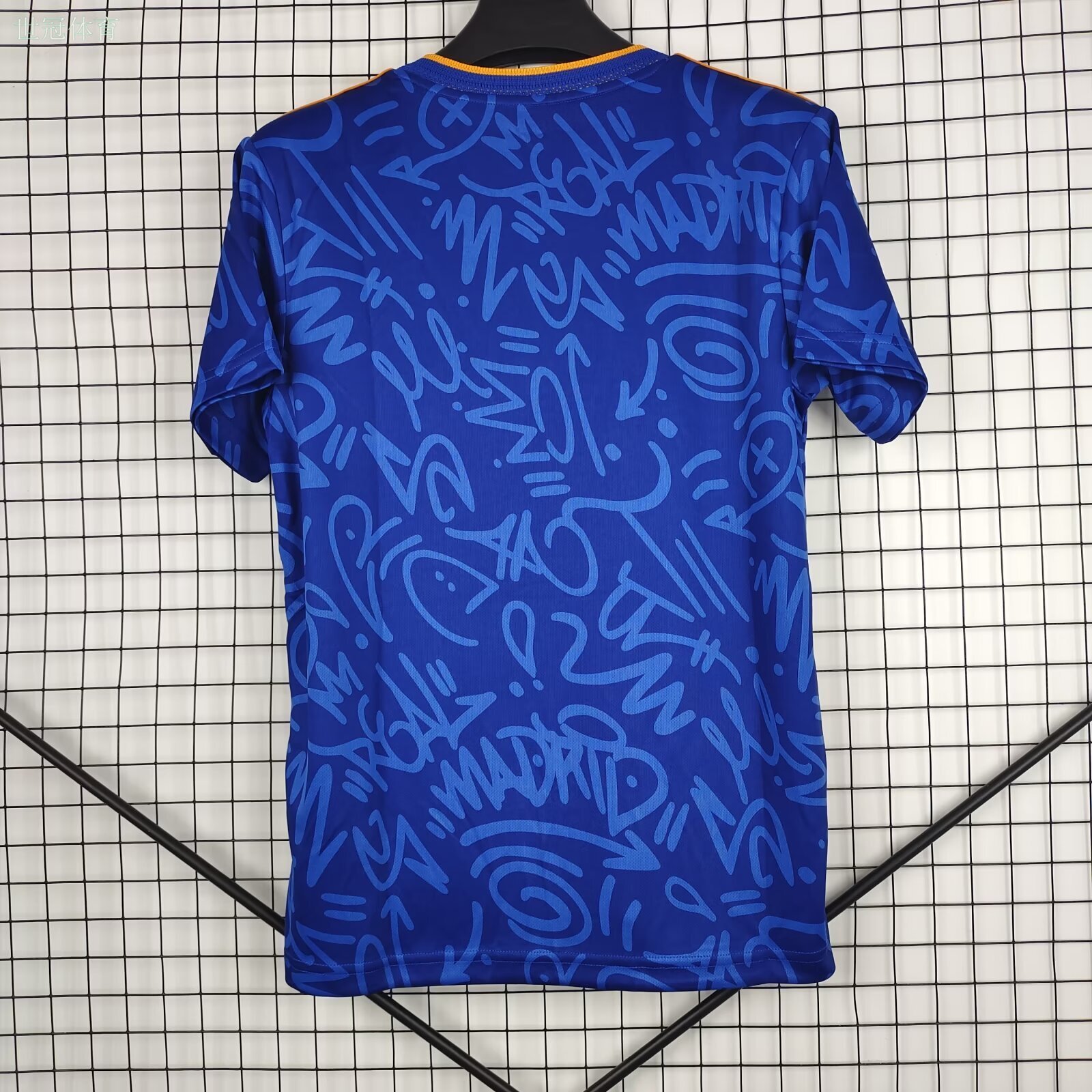  21/22 Real Madrid Away Jersey - Blue Graffiti Pattern with Orange Accents