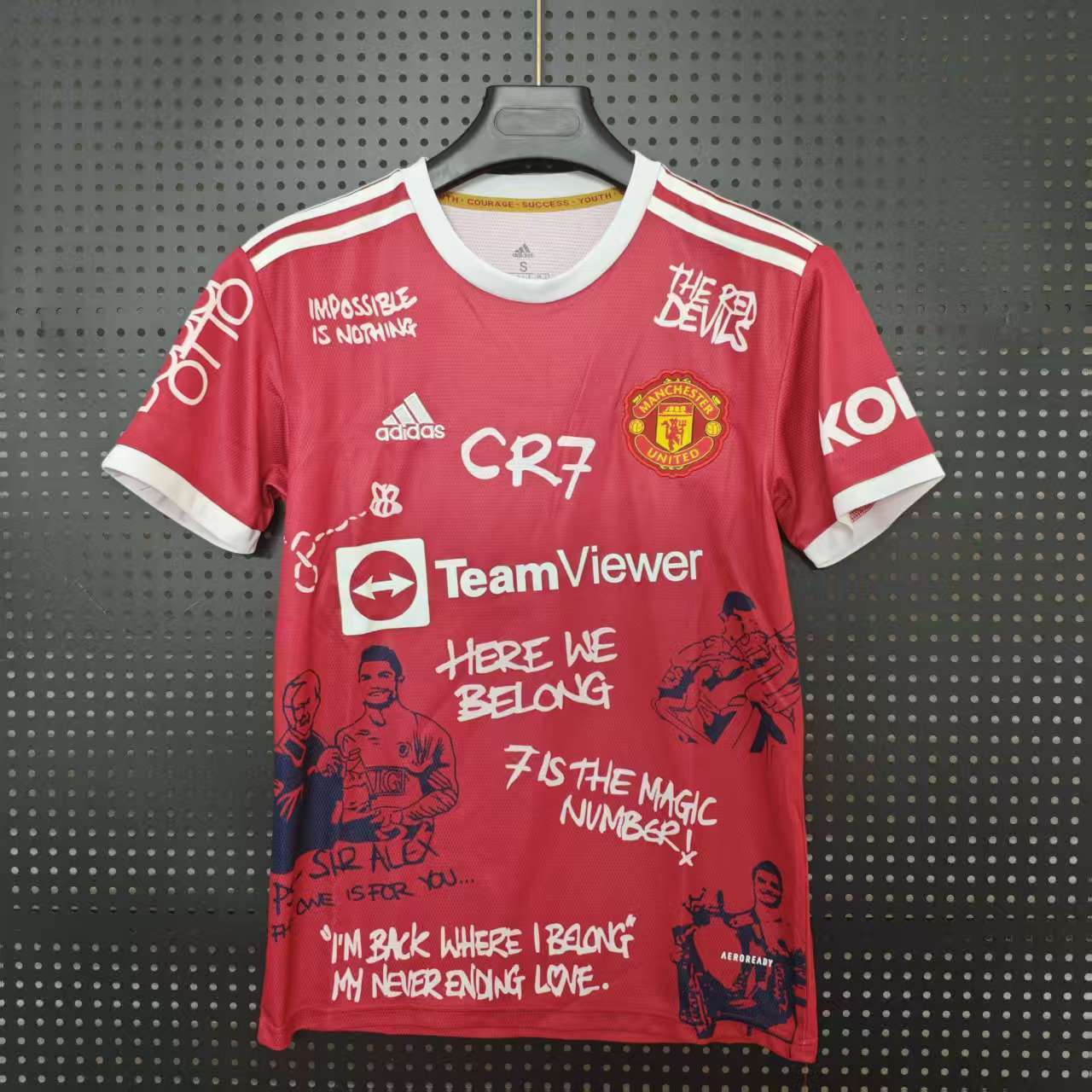 21/22 Manchester United Cristiano Ronaldo Graffiti Limited Jersey - Red with CR7 Quotes & Artwork