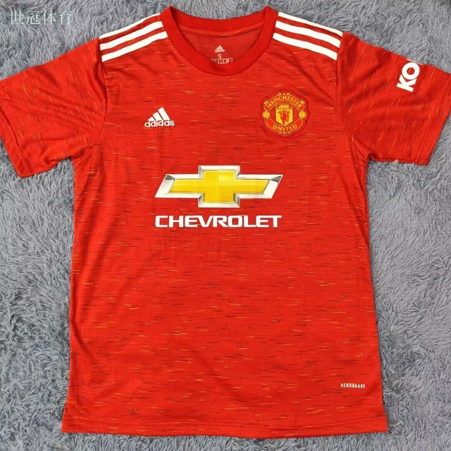 20/21 Manchester United Home Jersey - Red with Gold-Black Texture & White Shoulder Stripes