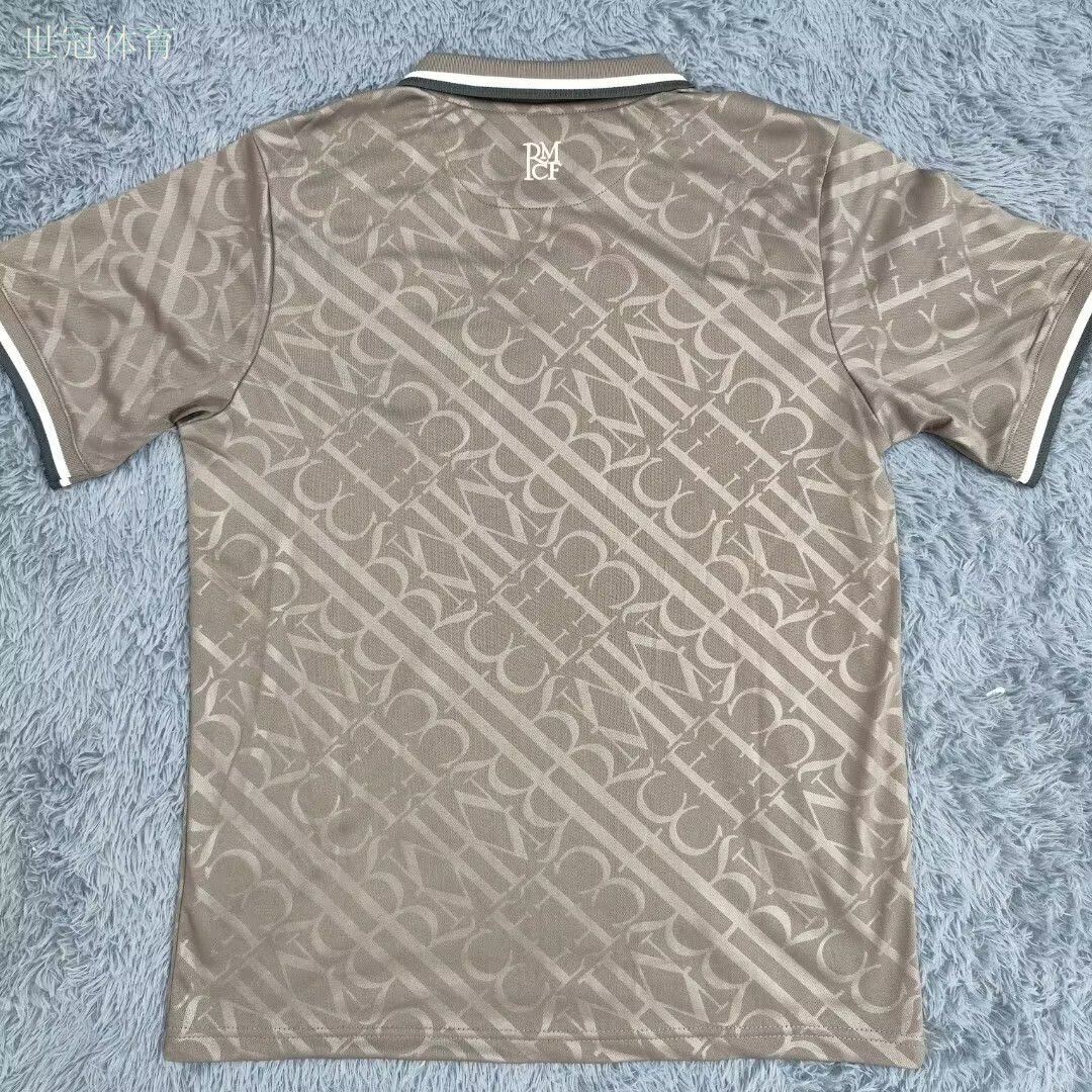 24/25 Real Madrid Second Away Jersey - Grey Retro Logo Pattern & Henley Collar