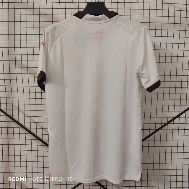 23/24 Manchester City Away Jersey - White with Burgundy-Orange Accents & Retro POLO Collar