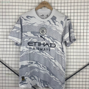 24/25 Manchester City Year of the Dragon Special Jersey - White-Grey with Chinese Dragon Pattern & Black Accents