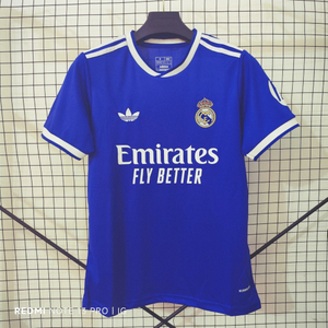 25/26 Real Madrid Second Away Jersey - Royal Blue with White Trim & Retro Trefoil Logo