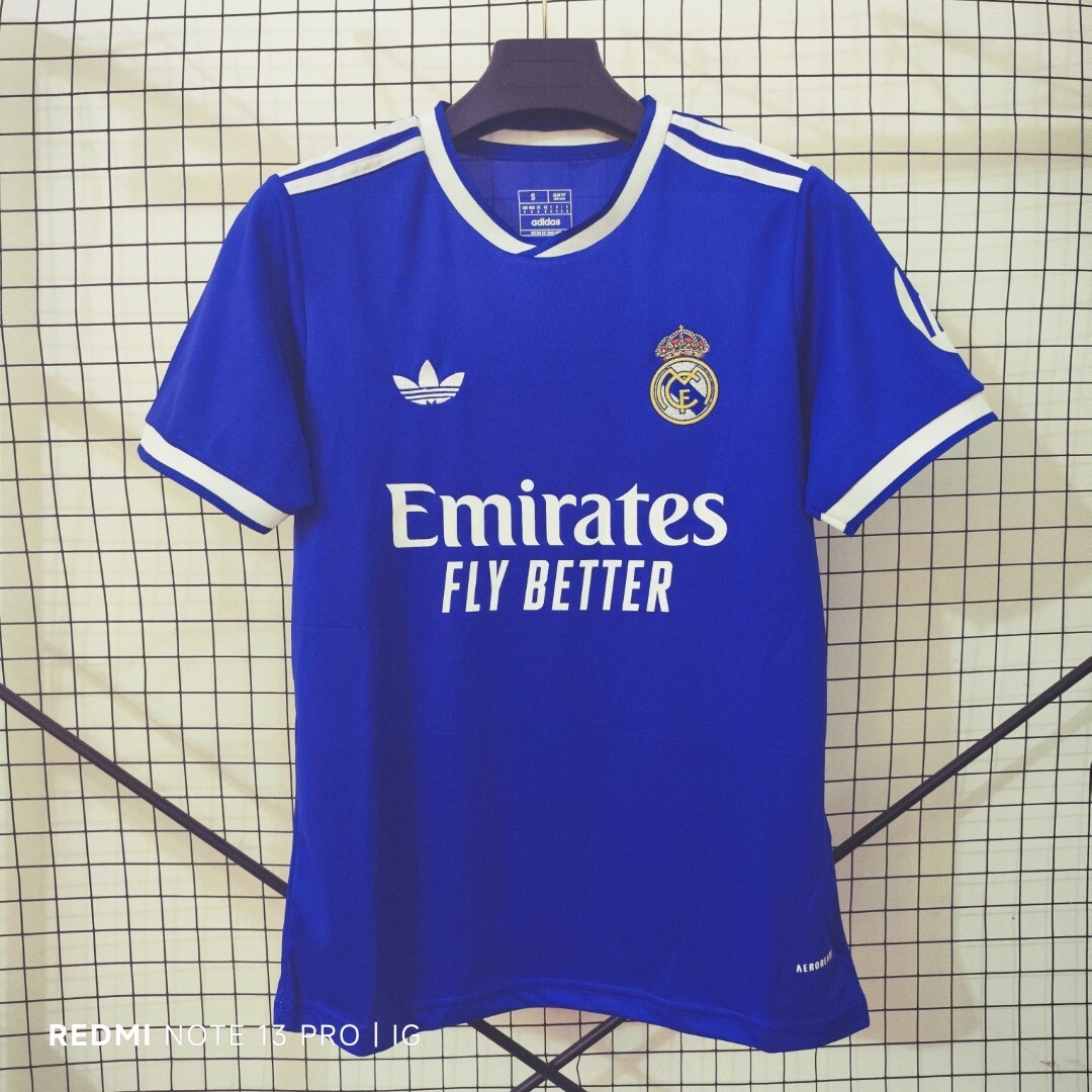 25/26 Real Madrid Second Away Jersey - Royal Blue with White Trim & Retro Trefoil Logo