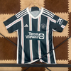 23/24 Manchester United Away Jersey - Dark Green with White-Red Vertical Stripes & Retro Shield Crest