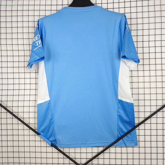 21/22 Manchester City Home Jersey - Light Blue with White Side Panels & Texture Fabric