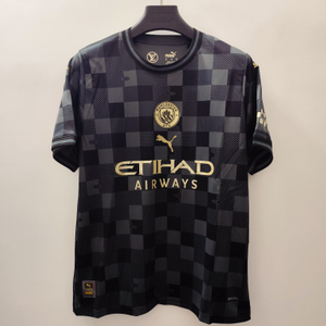 24/25 Manchester City 145th Anniversary Jersey - Black-Grey Checkerboard & Gold Accents (LV Collaboration)
