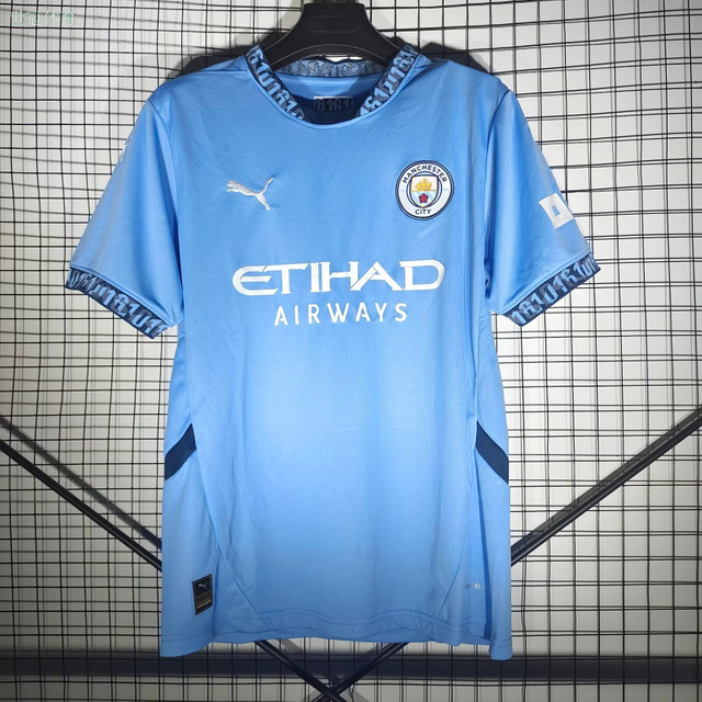 24/25 Manchester City Home Jersey - Light Blue with Dark Blue Accents & White Etihad Sponsor