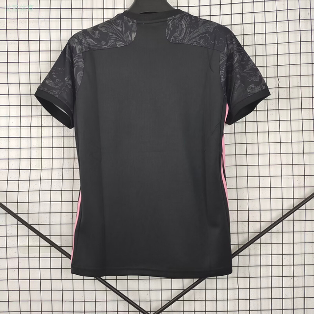 21/22 Real Madrid Second Away Jersey - Black Baroque Pattern with Pink Accents