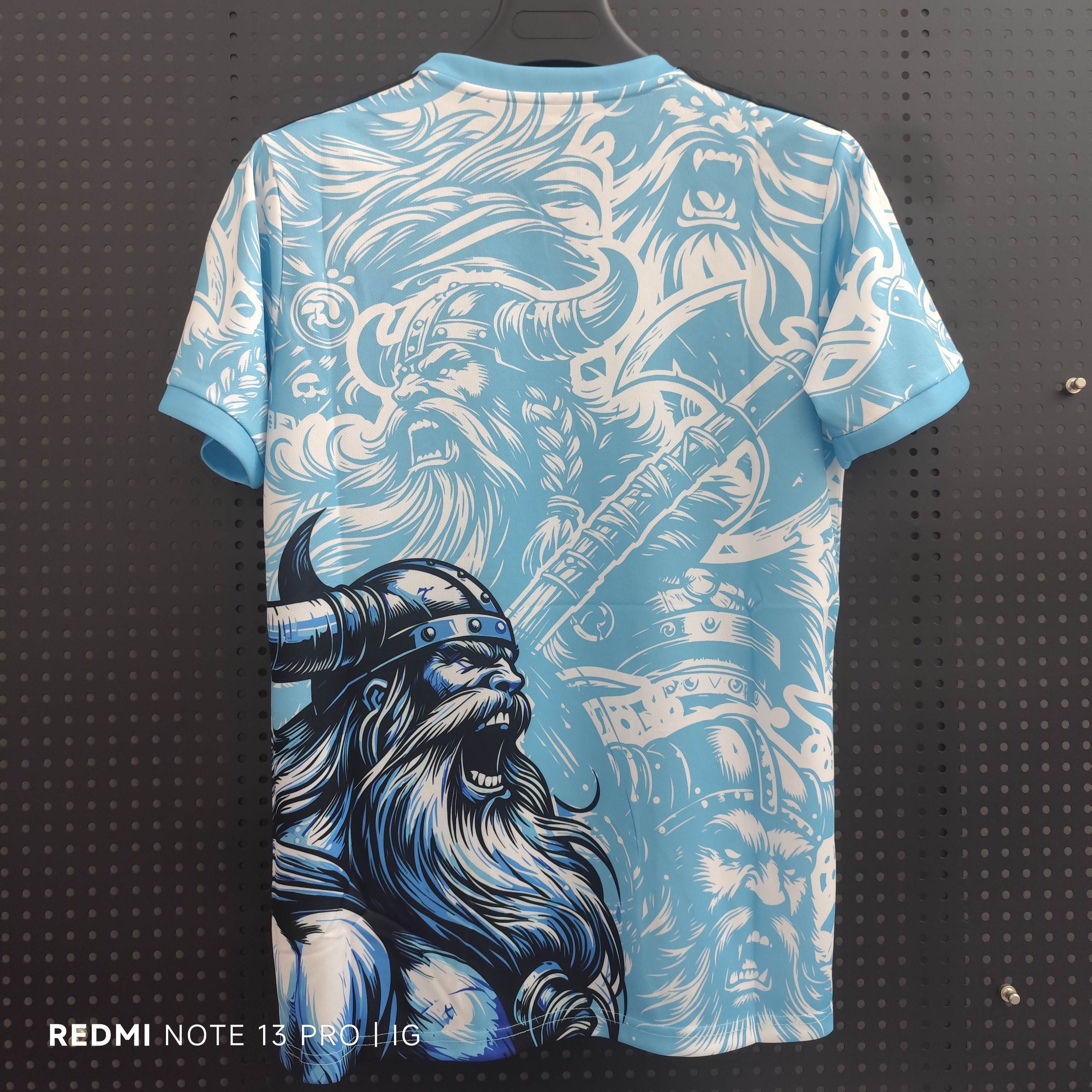 25/26 Real Madrid Viking Warrior Training Jersey - Light Blue Viking Art Pattern