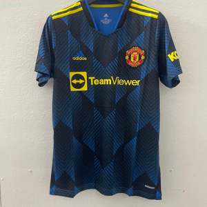 21/22 Manchester United Second Away Jersey - Dark Blue-Black with Geometric Diamond Texture & Yellow-Blue Accents