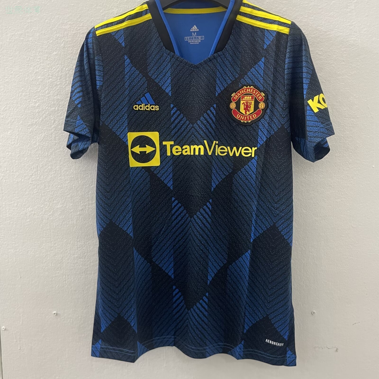 21/22 Manchester United Second Away Jersey - Dark Blue-Black with Geometric Diamond Texture & Yellow-Blue Accents