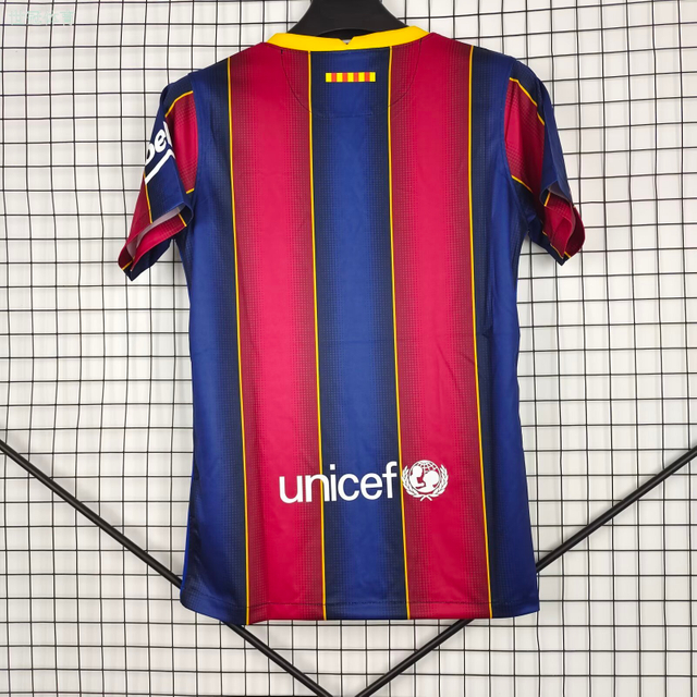  21/22 Barcelona Home Jersey Retro - Crest-Inspired Red & Blue Stripes Messi Version