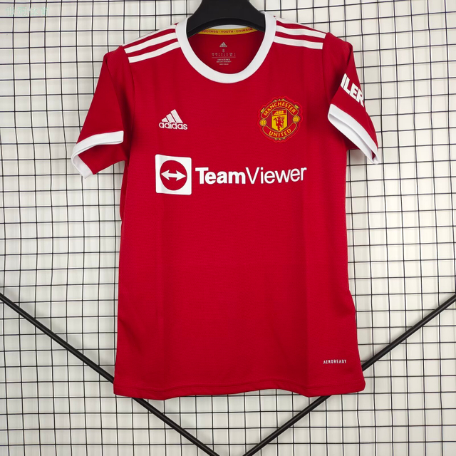 21/22 Manchester United Home Jersey - Red with White Trim & Minimalist Mesh Texture