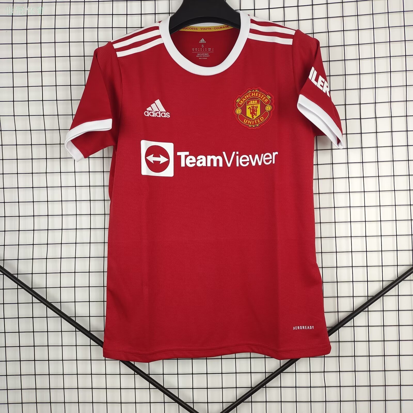 21/22 Manchester United Home Jersey - Red with White Trim & Minimalist Mesh Texture