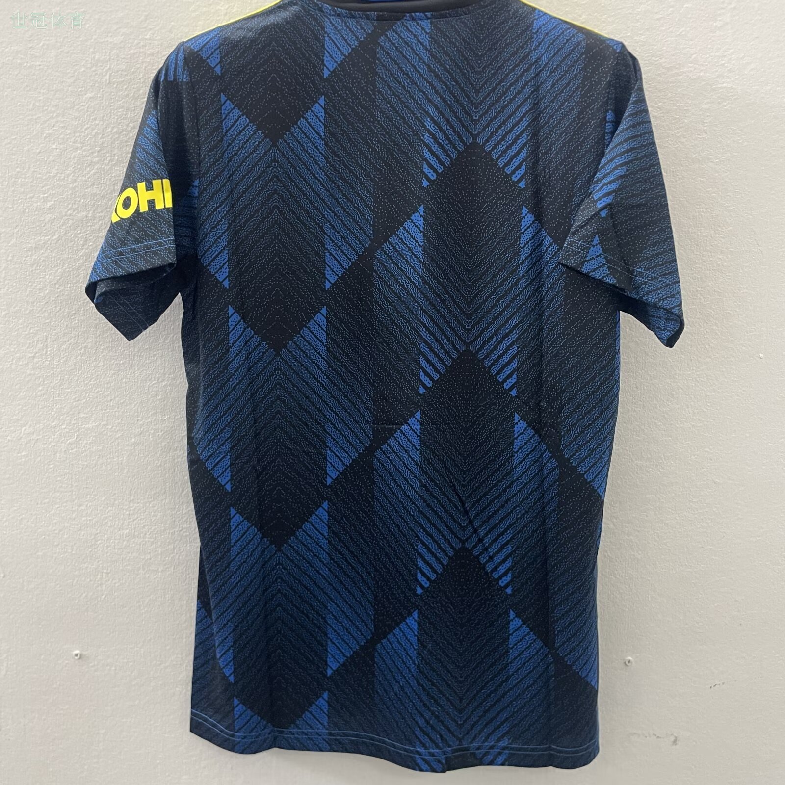 21/22 Manchester United Second Away Jersey - Dark Blue-Black with Geometric Diamond Texture & Yellow-Blue Accents