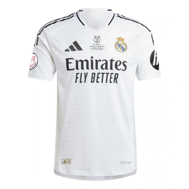 Real Madrid Mens Home Copa del Rey Final Shirt 2024-2025 White Player Version
