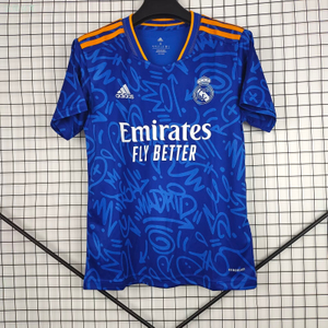  21/22 Real Madrid Away Jersey - Blue Graffiti Pattern with Orange Accents