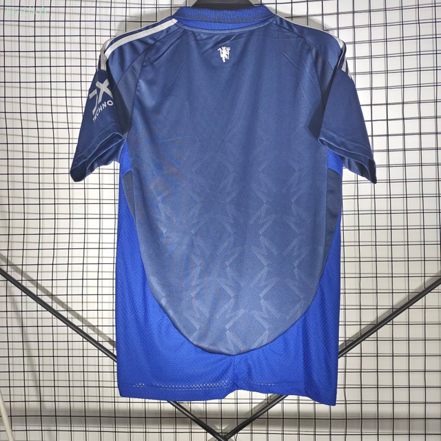 24/25 Manchester United Away Jersey - Blue Gradient with Geometric Texture & Polo Collar