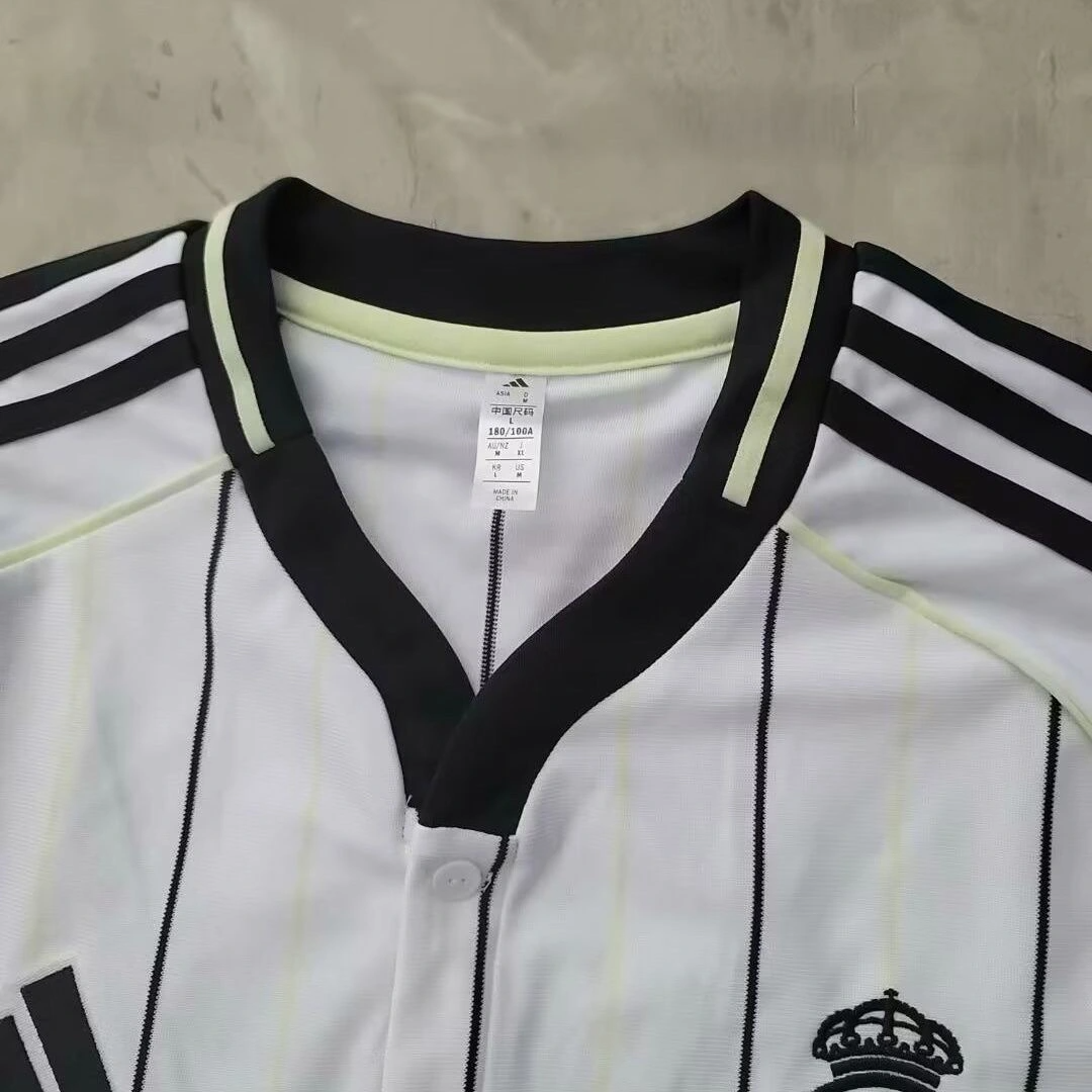 Real Madrid 2025-2026 casual white striped short sleeved shirt