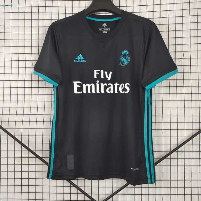 17/18 Real Madrid Away Jersey - Matte Black with Teal Accents (UCL Three-Peat Season)