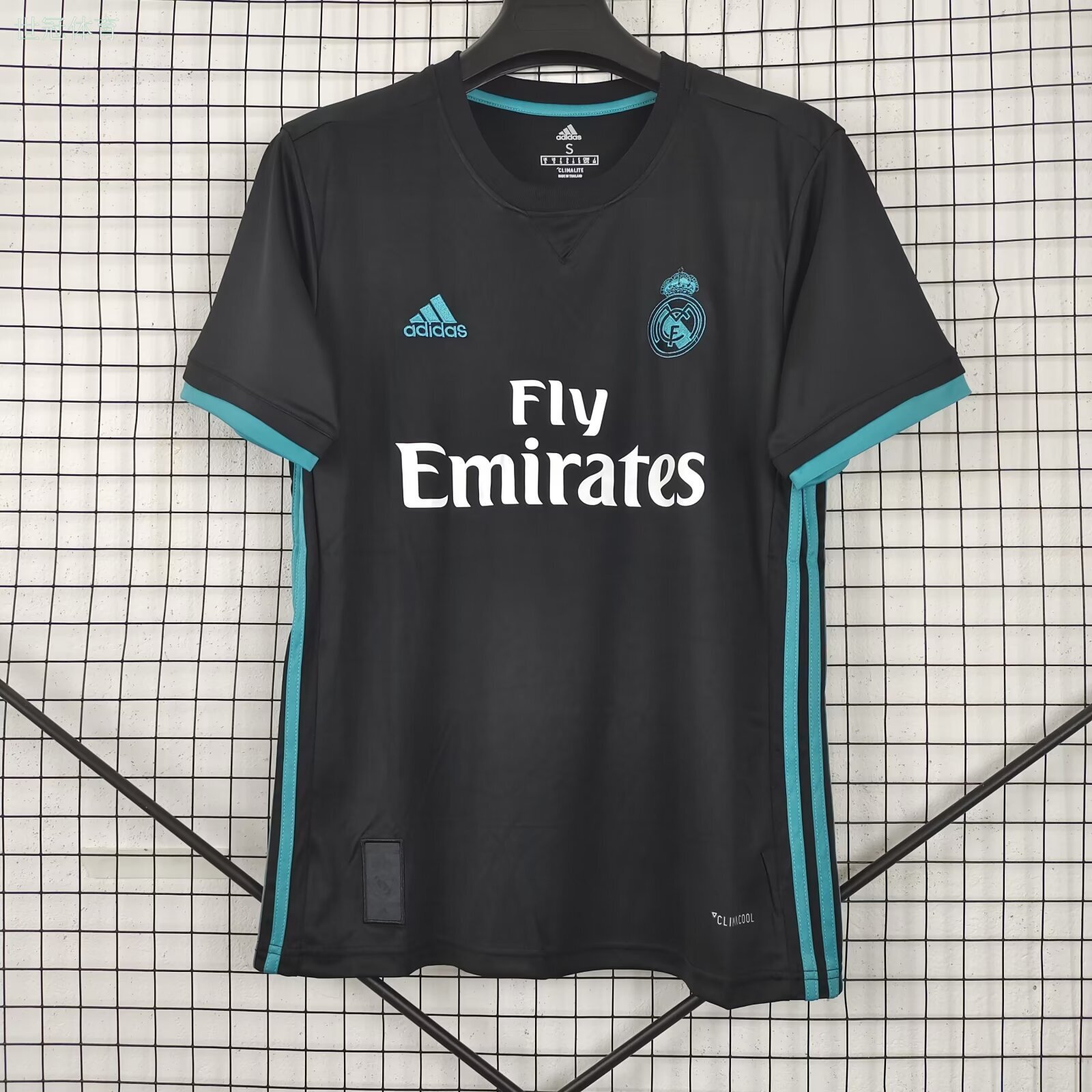 17/18 Real Madrid Away Jersey - Matte Black with Teal Accents (UCL Three-Peat Season)