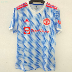 21/22 Manchester United Away Jersey - White-Blue with Diagonal Stripe Texture & Red Accents
