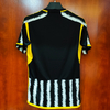 23/24 Juventus Home Jersey - Black-White Stripes with Brush Texture & Yellow Accents