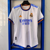 21/22 Real Madrid Home Jersey - White with Blue/Orange Accents & Spiral Pattern