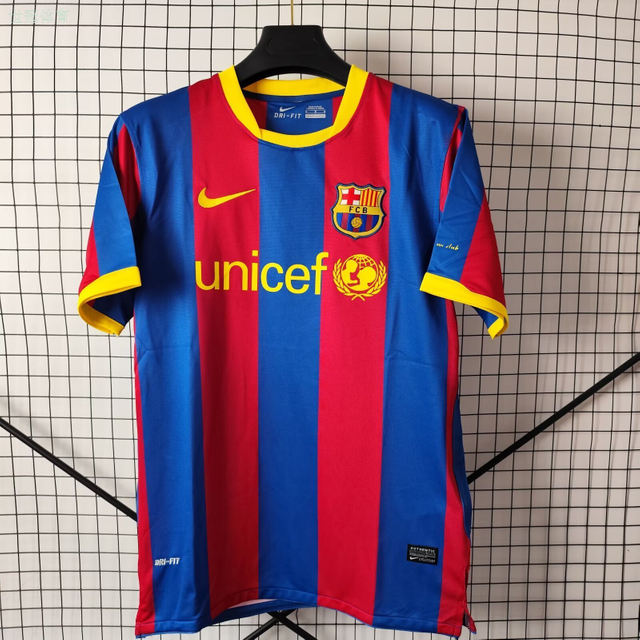 10/11 Barcelona Home Fan Jersey Retro - Classic Red & Blue Stripes Double Champions Messi Version