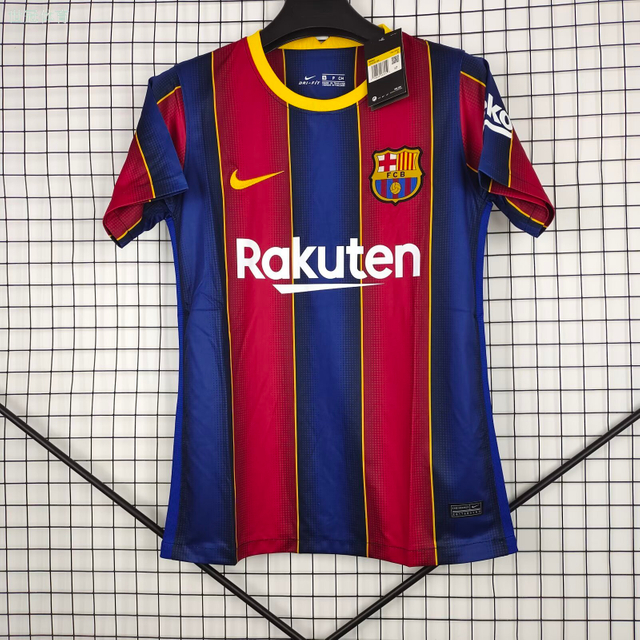  21/22 Barcelona Home Jersey Retro - Crest-Inspired Red & Blue Stripes Messi Version