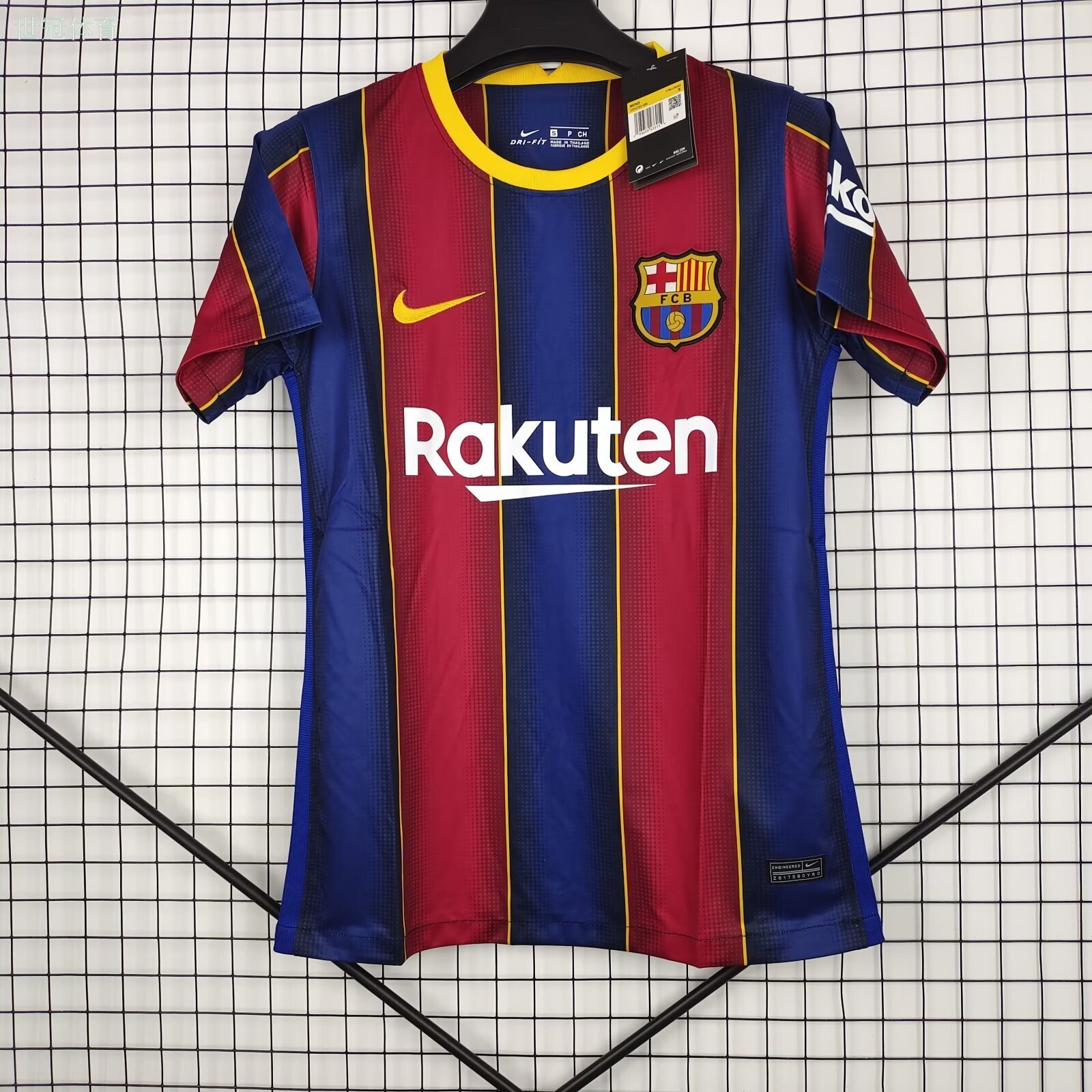  21/22 Barcelona Home Jersey Retro - Crest-Inspired Red & Blue Stripes Messi Version
