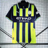 24/25 Manchester City Away Jersey - Navy-Neon Yellow Stripes with Light Blue Trim & POLO Collar