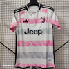 23/24 Juventus Second Away Jersey - White-Pink-Grey Stripes with Texture Pattern & Lightning Detail