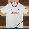 23/24 Manchester United Second Away Jersey - White with Burgundy Accents & Vertical Texture Fabric