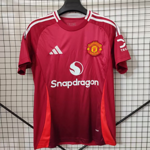 24/25 Manchester United Home Jersey - Burgundy Gradient with Red-White Side Accents & Snapdragon Sponsor