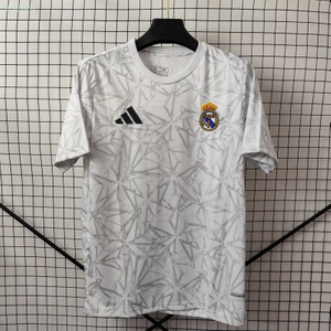 24/25 Real Madrid Pre-Match Training Jersey - White Star Pattern & Black Accents
