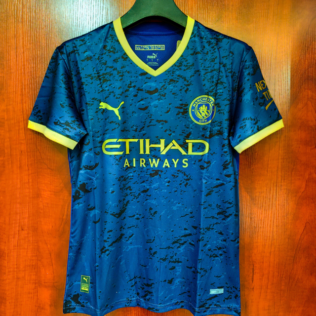 22/23 Manchester City Year of the Rabbit Special Jersey - Navy with Black Splatter & Bright Yellow Accents