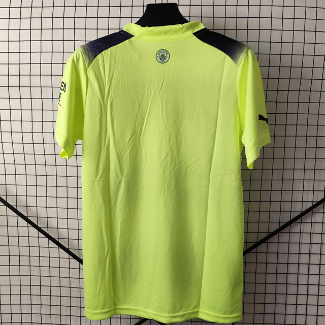 22/23 Manchester City Third Away Jersey - Neon Yellow with Dark Stripes & Gradient Blur Design
