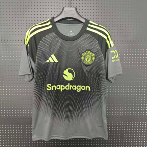 25/26 Manchester United Goalkeeper Jersey - Grey-Black Gradient with Neon Yellow Accents & Wave Texture