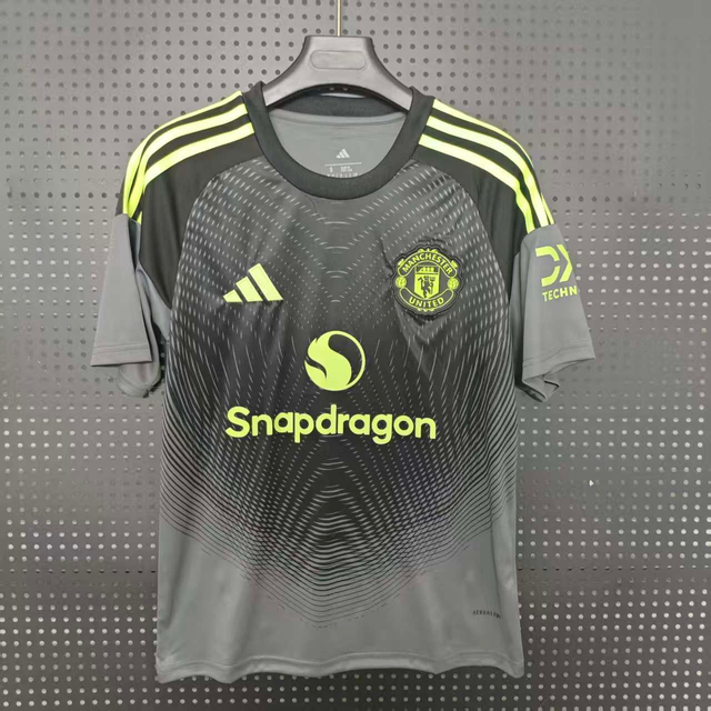 25/26 Manchester United Goalkeeper Jersey - Grey-Black Gradient with Neon Yellow Accents & Wave Texture