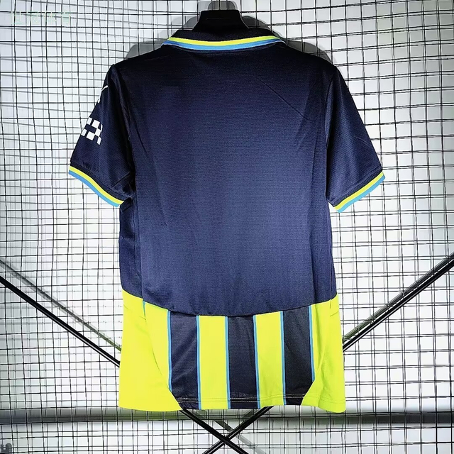 24/25 Manchester City Away Jersey - Navy-Neon Yellow Stripes with Light Blue Trim & POLO Collar