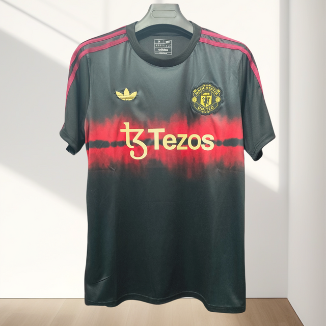 24/25 Manchester United Special Edition Jersey - Black-Red Gradient Tie-Dye & Gold Accents