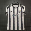 22/23 Juventus Home Jersey - Black-White Stripes with Geometric Pattern & Lightning Detail