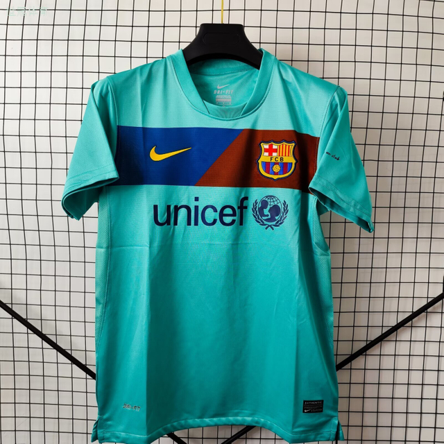10/11 Barcelona Away Jersey Retro - Green with Red & Blue Stripes Double Champions Messi Version